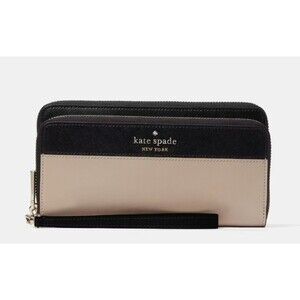 New Kate Spade Staci Large Carryall Wristlet Wallet Leather Warm Beige Multi